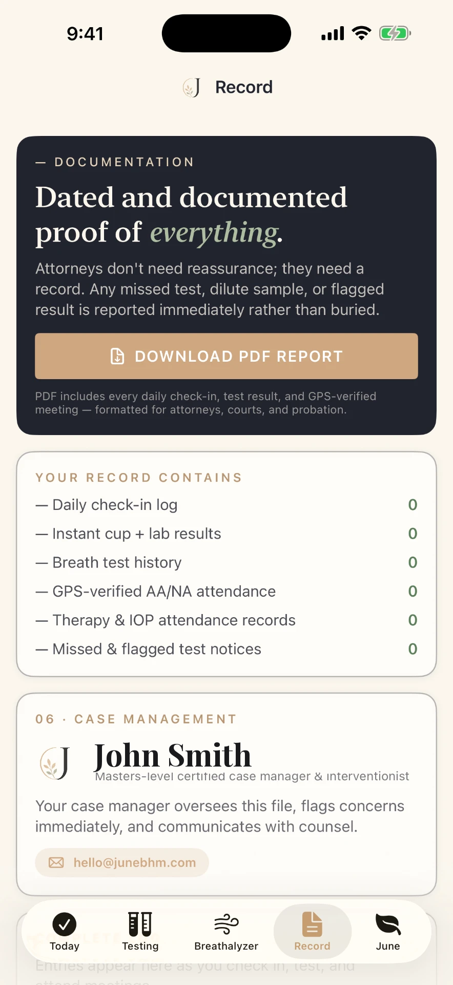 June app Record screen